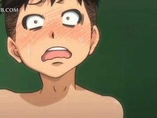 Tonårs animen hentai fångad masturberar blir körd hård